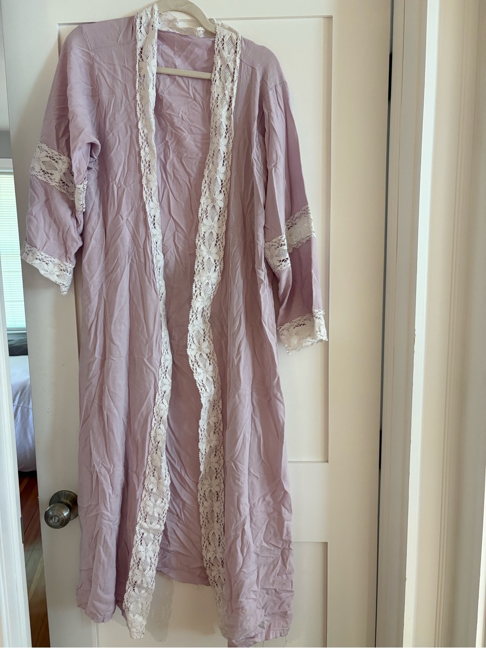 Lavender Lace-Trim Open Kimono
